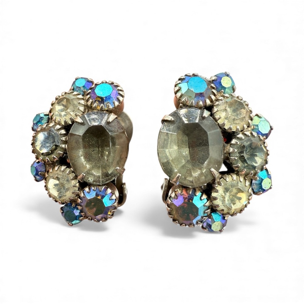 WEISS Signed Vintage Clip Rhinestone Earrings